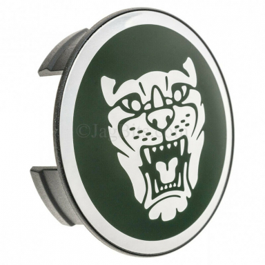 WHEEL EMBLEM BADGE FOR CENTER OF WHEEL SILVER HEAD GREEN BACKGROUND  C2C30080